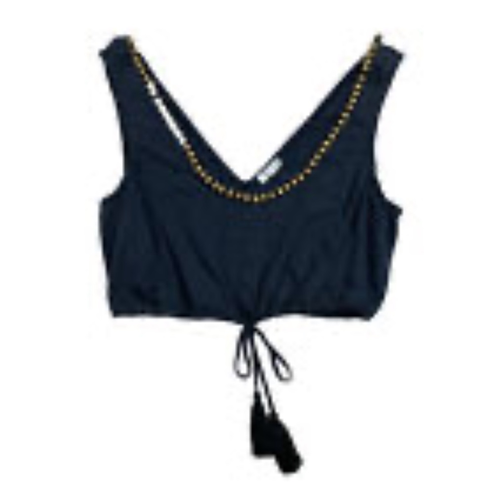 Intimatly Free People Crop Top Beaded Neckline Blue Womens Large NWT $128